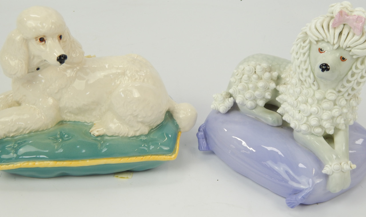 Appraisal: Two poodle figures including a Beswick upon cushion and an