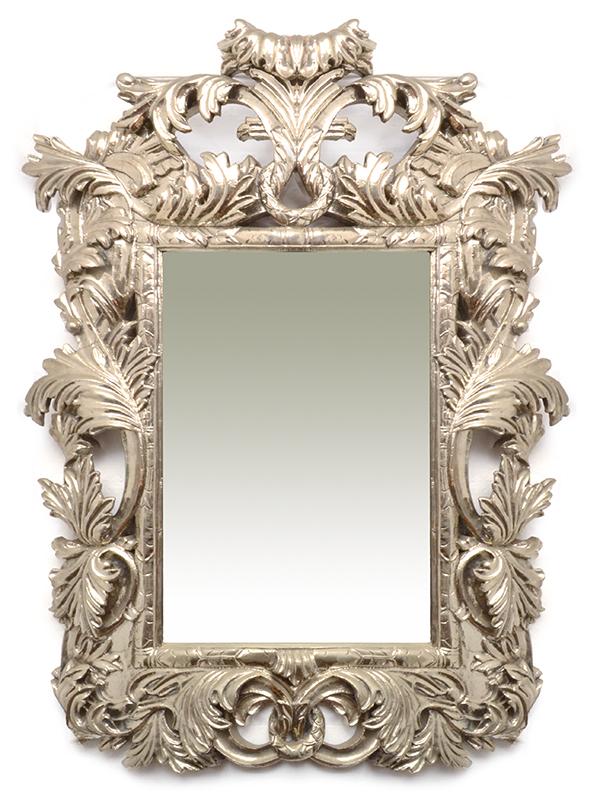 Appraisal: A ROCOCO STYLE SILVERFOIL OVERLAID WALL MIRROR the rectangular bevelled