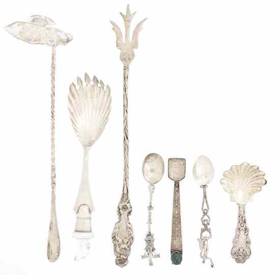 Appraisal: A Collection of Silver and Silverplate Souvenir Spoons comprising approximately