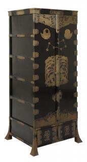 Appraisal: A JAPANESE STYLE BLACK LACQUER STANDING CABINET A JAPANESE STYLE