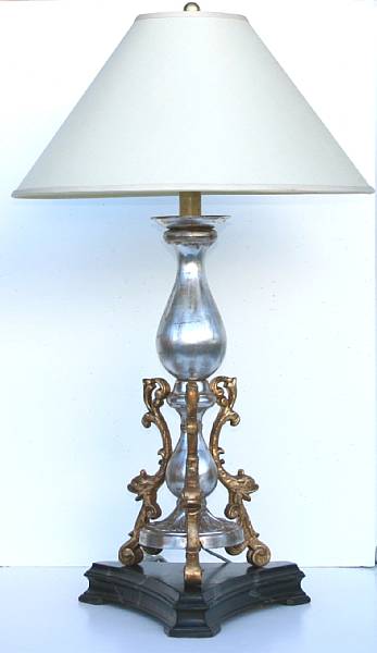 Appraisal: A Baroque style silvered and gilt metal lamp on faux