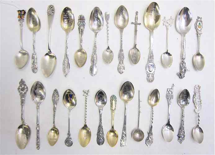 Appraisal: STERLING SOUVENIR SPOONS PLUS DISPLAY CASE the spoon collection includes