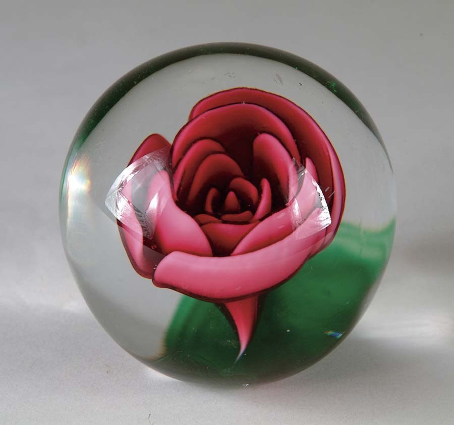 Appraisal: JOE ST CLAIR CRIMPED ROSE PAPERWEIGHT Pink colored petals with