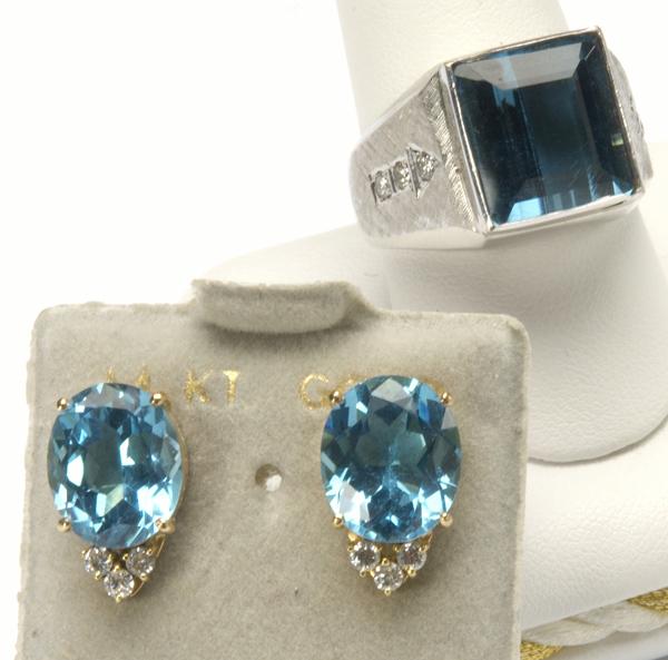 Appraisal: LONDON BLUE TOPAZ GOLD JEWELRY k yg earrings each an