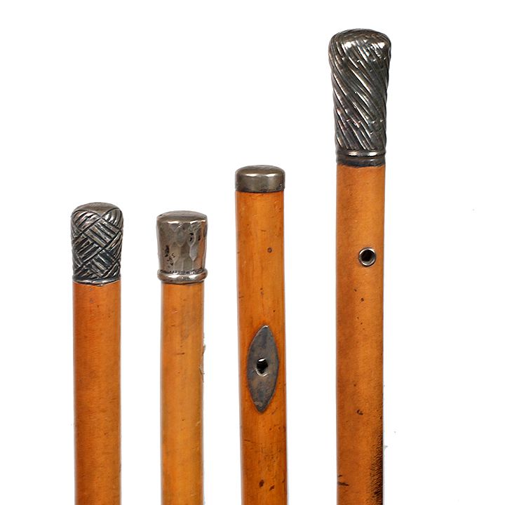 Appraisal: Four Silver Canes Mid-Late th Century- A group of four