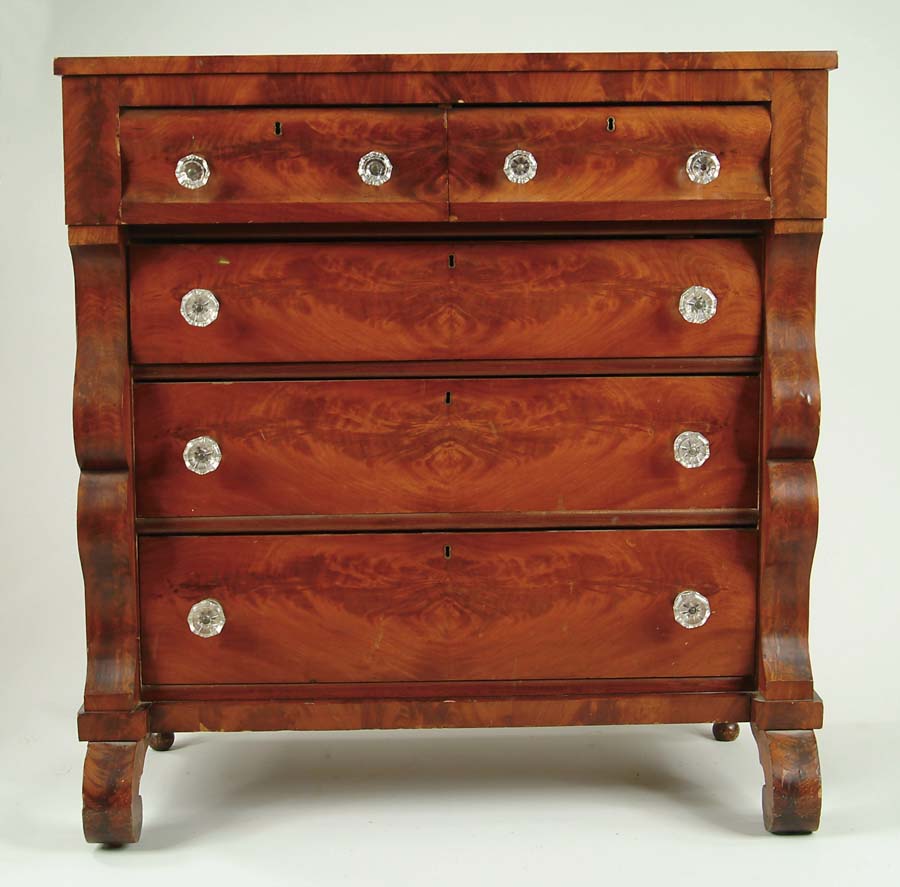 Appraisal: TWO OVER THREE DRAWER MAHOGANY EMPIRE CHEST Fitted with glass