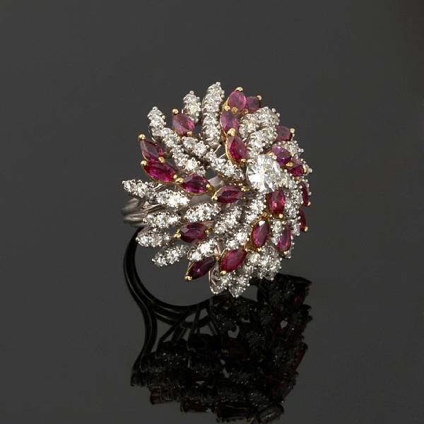 Appraisal: A diamond and ruby cocktail ring estimated total diamond weight