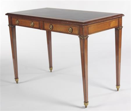 Appraisal: A Louis XVI style mahogany and satinwood banded bureau plat