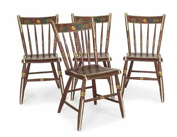 Appraisal: Set of four Pennsylvania painted plank seat chairs th c