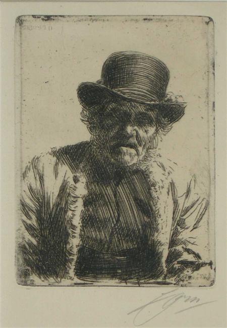 Appraisal: ANDERS LEONARD ZORN SWEDISH - THE BEADLE Etching signed cm