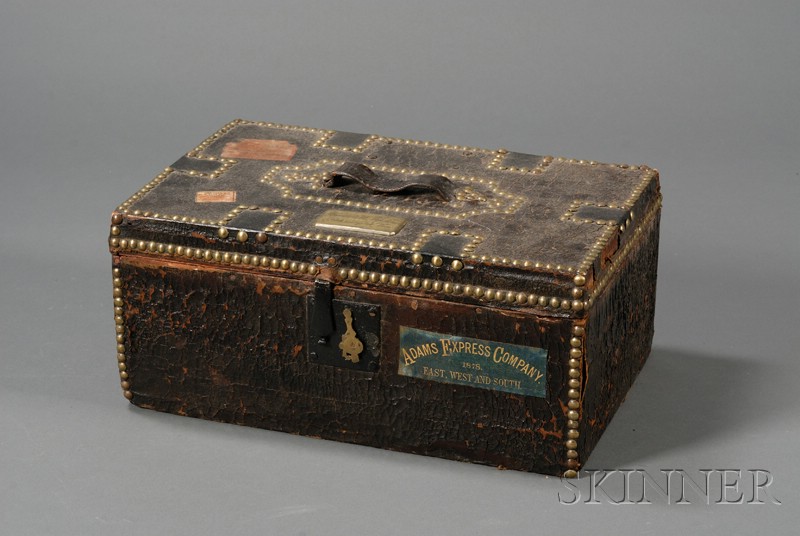 Appraisal: Brass-studded Leather Document Box America mid- th century hinged rectangular