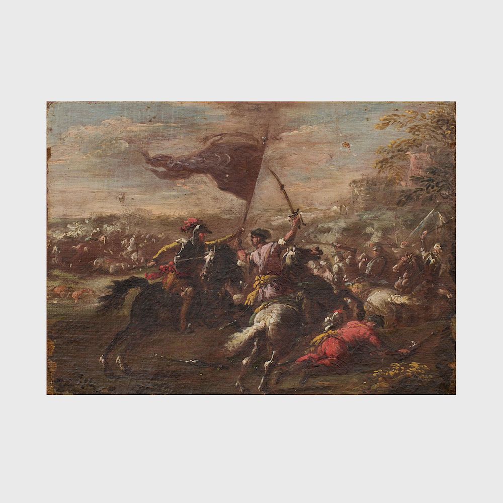 Appraisal: Attributed to Francesco Simonini -c Battle Scene Oil on canvas