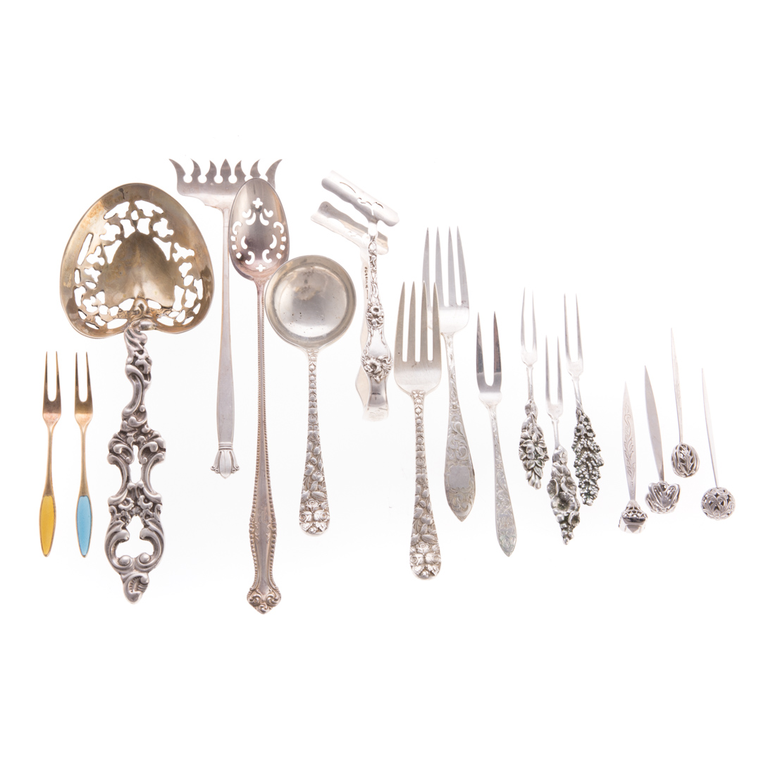 Appraisal: A collection of sterling silver flatware pieces comprising pierced casserole