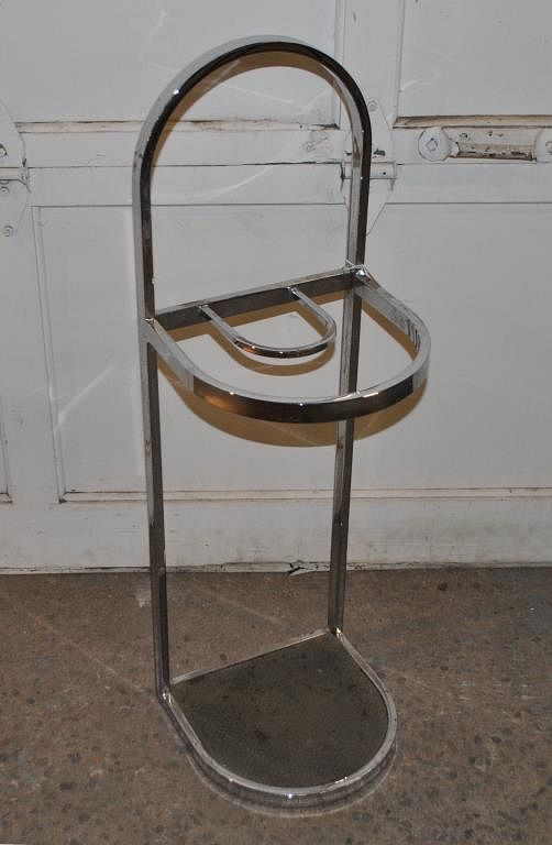 Appraisal: MCM Chrome Umbrella Stand with horseshoe shaped rail some soiling