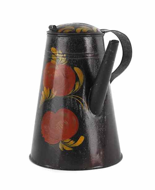 Appraisal: Black tole coffee pot early th c possibly Filley tinsmiths