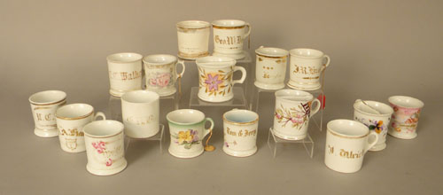 Appraisal: Thirty two porcelain shaving mugs late th early th c