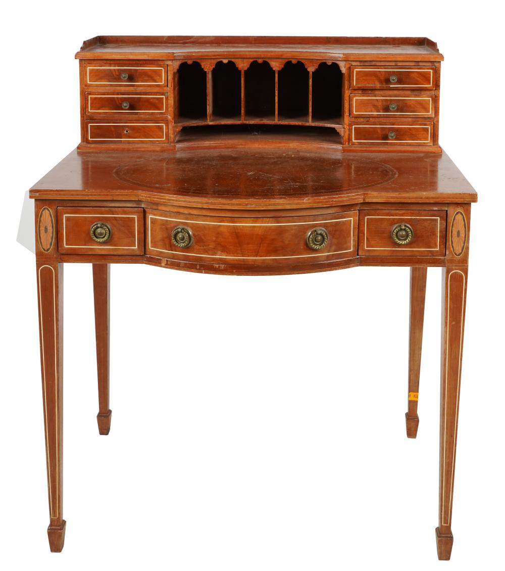 Appraisal: SHERATON STYLE MAHOGANY LADY'S DESK th century the top inset