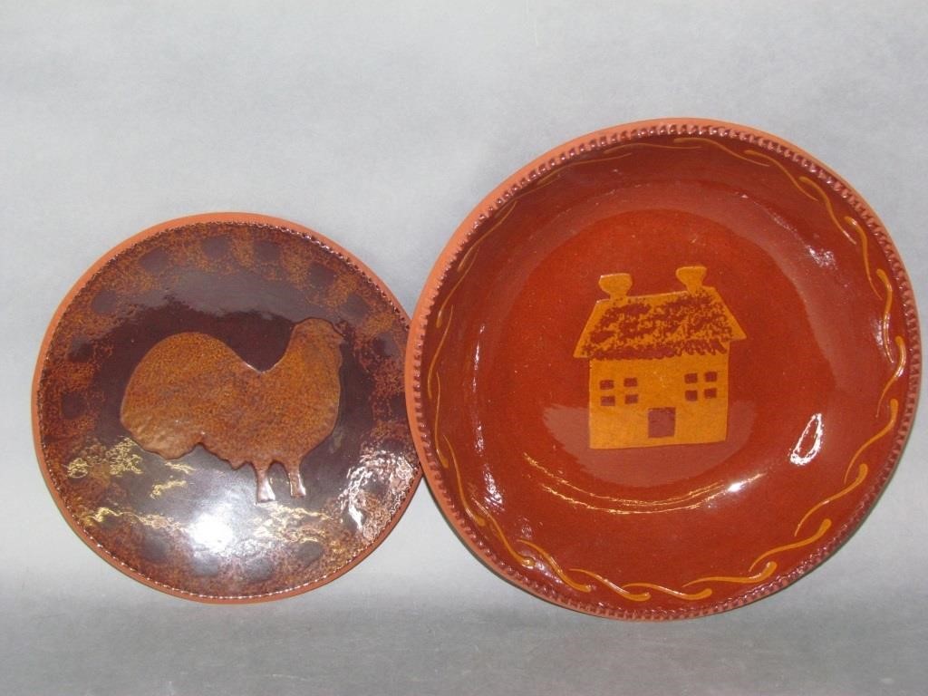 Appraisal: PIECES OF NED FOLTZ REDWAREhouse design bowl no damage rooster