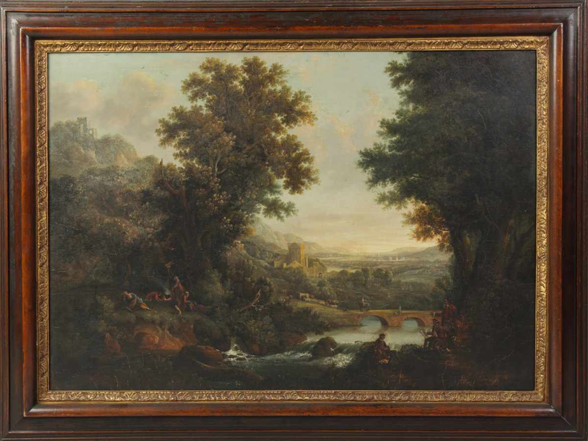 Appraisal: European Old Masters Style Landscape O C Old labels on