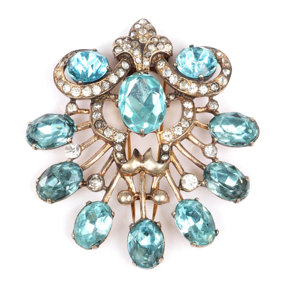 Appraisal: EISENBERG ORIGINAL STERLING VERMEIL AQUA OPENWORK SHIELD FUR CLIP WITH