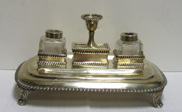 Appraisal: GEORGE III SILVER INKSTAND Rebecca Emes Edward Barnard London Rounded