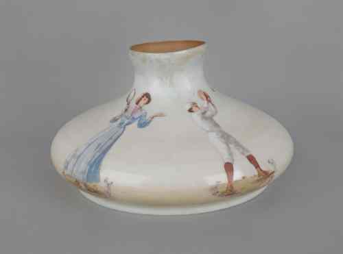 Appraisal: Painted milk glass lampshade early th c with sports figures