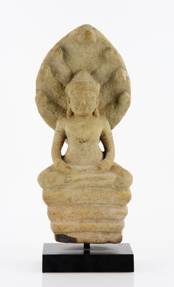 Appraisal: - Cambodian Carved Stone Buddha Carved stone Buddha on pedastal