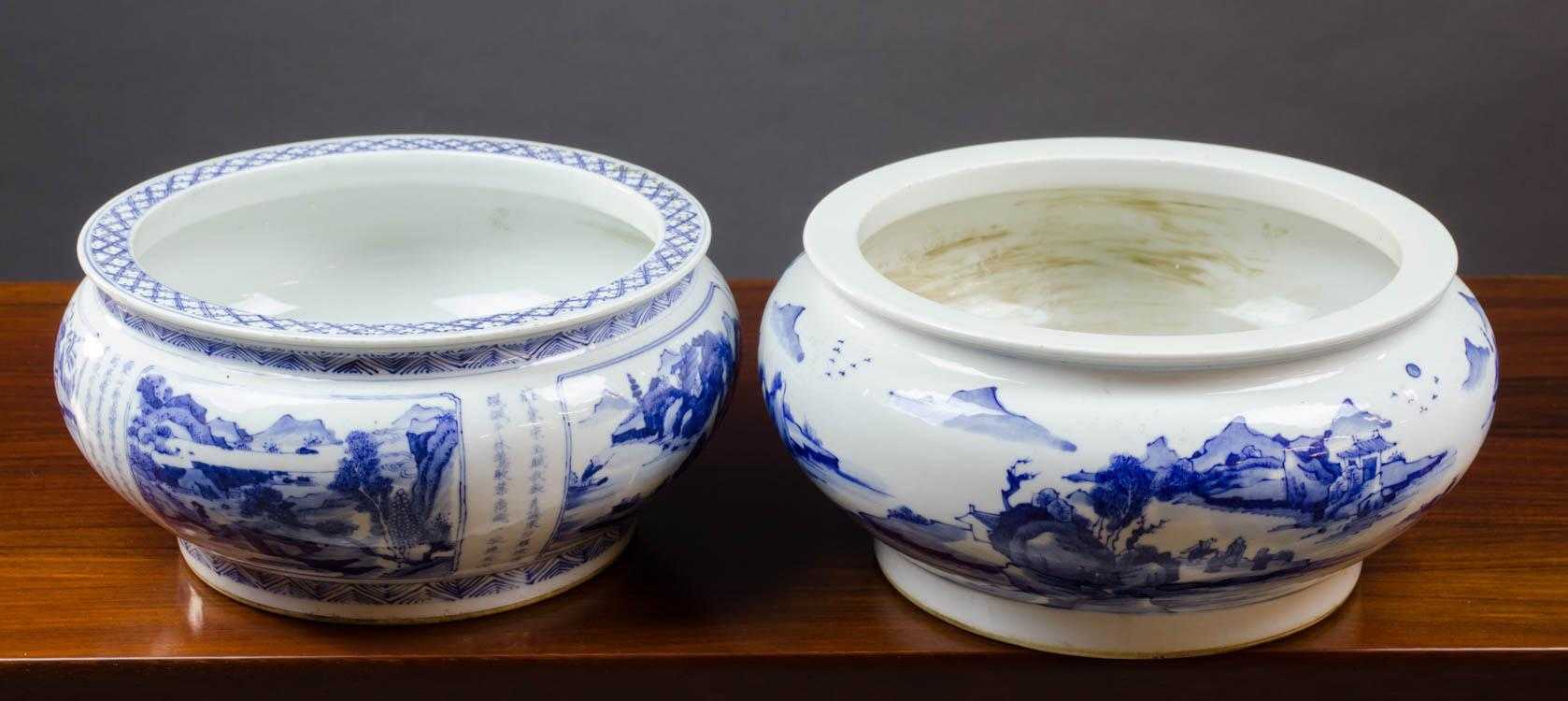 Appraisal: TWO CHINESE BLUE AND WHITE PORCELAIN CENSERS one having landscape