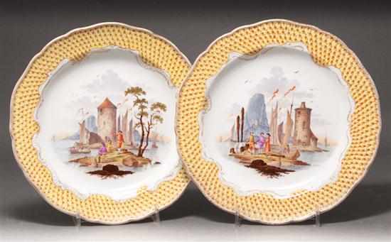 Appraisal: Pair of German paint and transfer decorated porcelain plates late