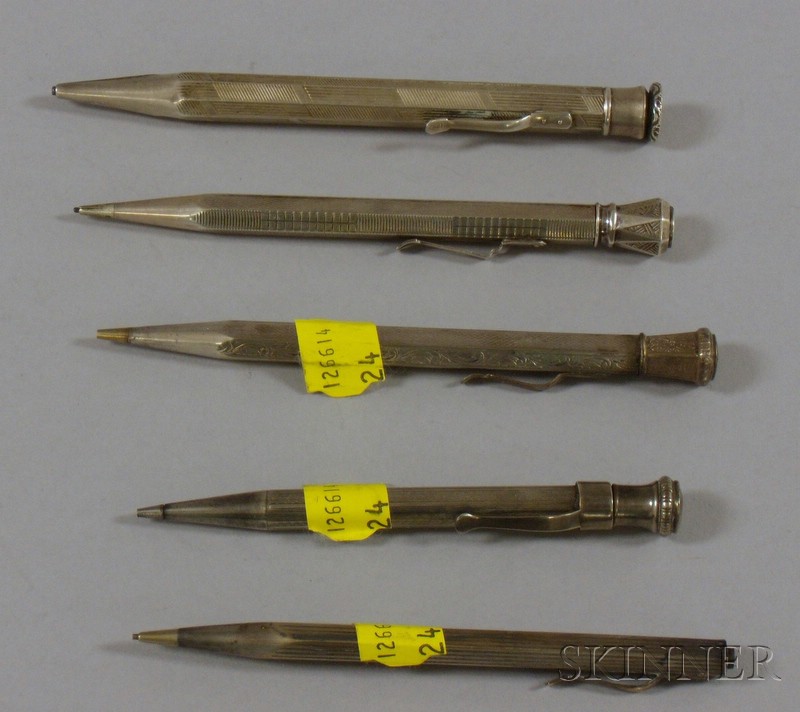 Appraisal: Five Silver Pencils from to silver content