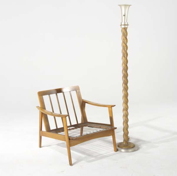 Appraisal: STYLE OF RUSSEL WRIGHT Floor lamp with turned oak shaft