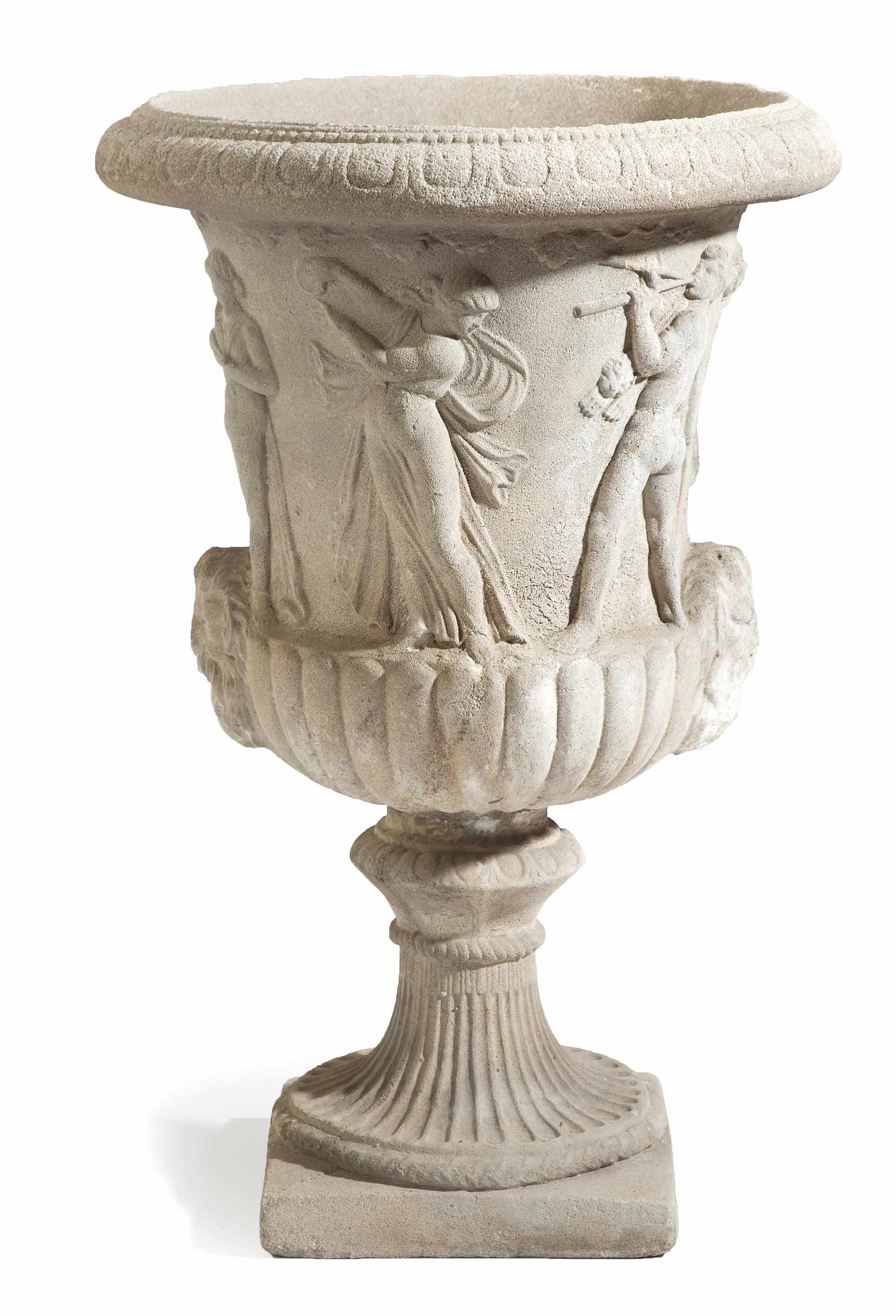 Appraisal: A Neoclassical style stone urn of campana form height in