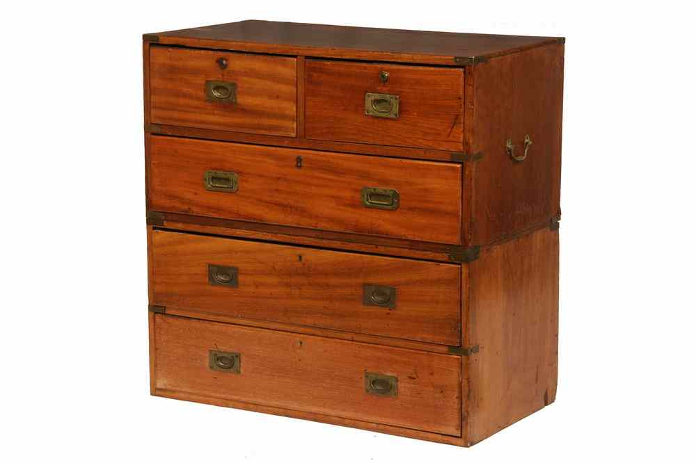 Appraisal: CAMPAIGN CHEST - Two-Part English Campaign Chest in Honduran mahogany