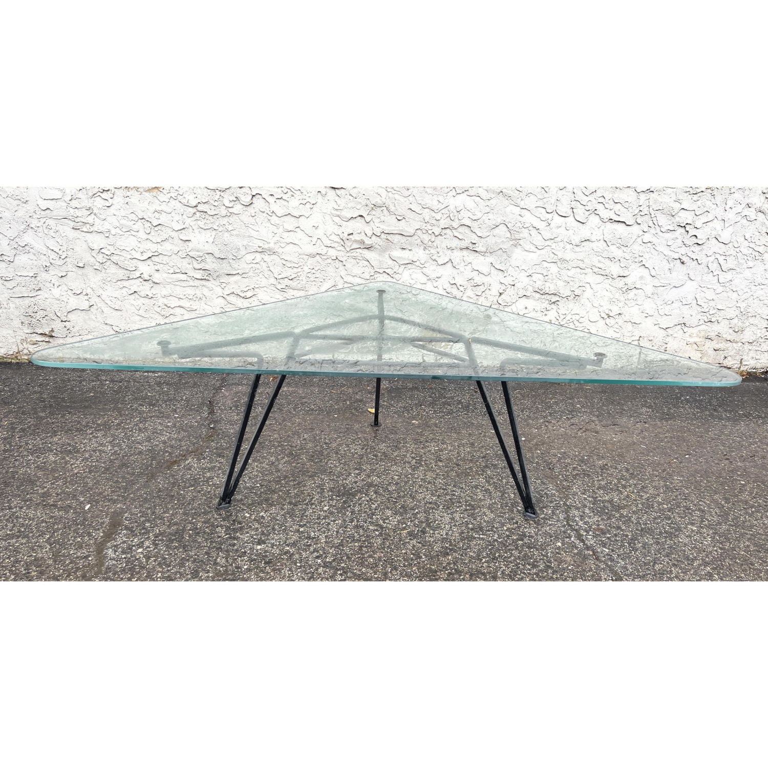 Appraisal: Salterini Triangle Coffee Table Iron with Glass Top Dimensions H