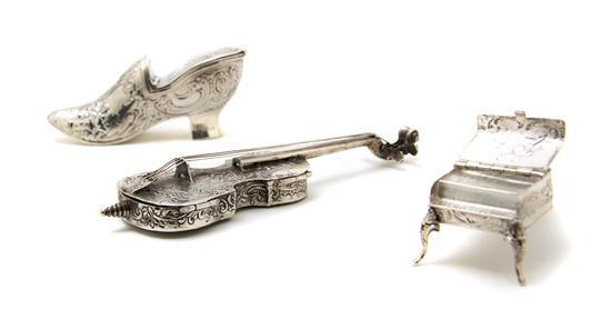 Appraisal: Group of Three Continental Silver Snuff Bottles the first in