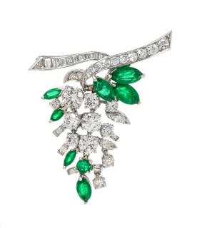 Appraisal: A Platinum Emerald and Diamond Brooch dwts A Platinum Emerald