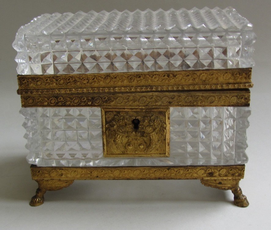 Appraisal: A brass mounted glass casket late th century of rectangular