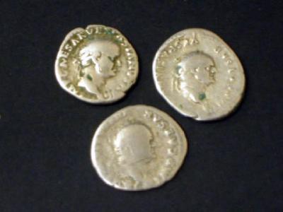 Appraisal: THREE VESPASIAN DENARII with Fortuna Victory and Pax on reverse