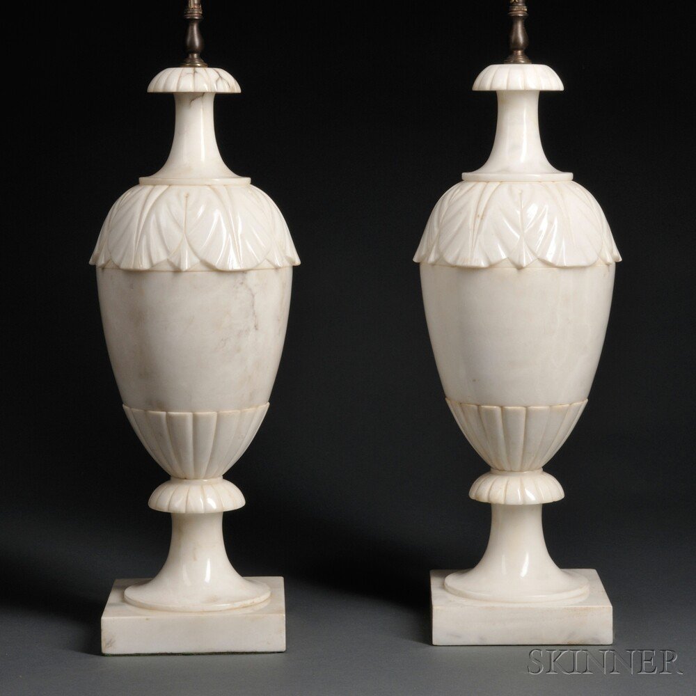 Appraisal: Pair of White Marble Lamp Bases Italy th century with