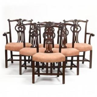 Appraisal: Set of Six Chippendale Style Dining Chairs early th century