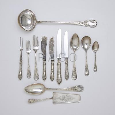 Appraisal: GERMAN SILVER ROCOCO FLATWARE SERVICE Six piece place setting for