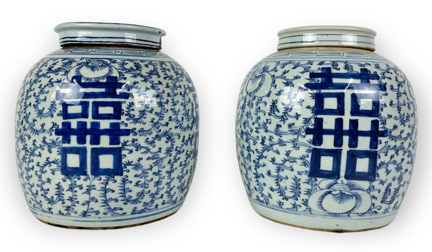 Appraisal: Chinese Blue White Hand Painted Ginger JarsJars are in diameter