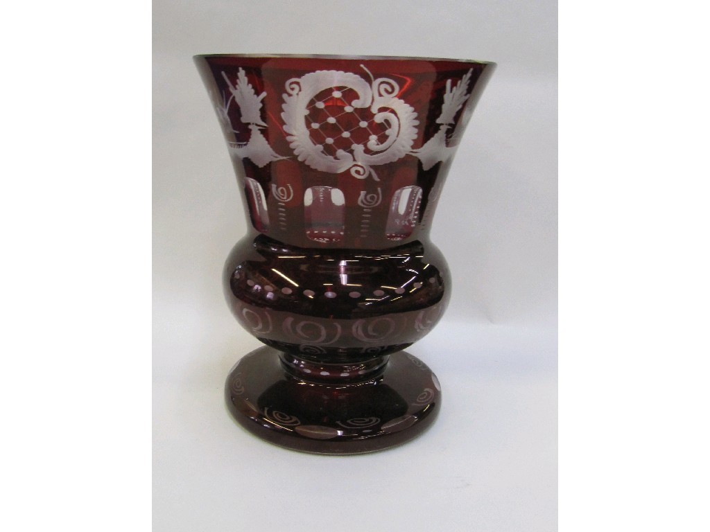 Appraisal: Bohemian ruby flash etched vase and a studio glass vase