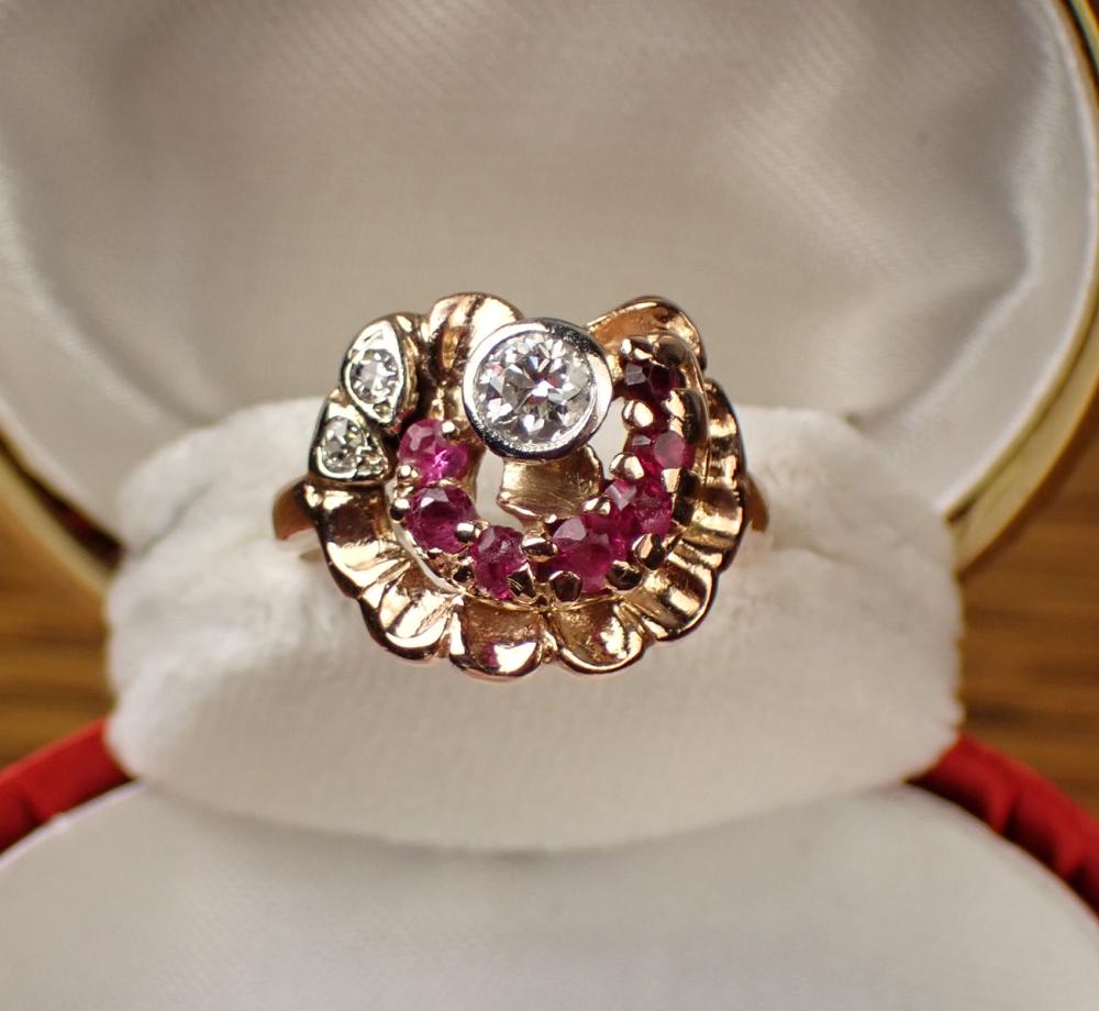 Appraisal: DIAMOND RUBY AND FOURTEEN KARAT GOLD RING The k rose