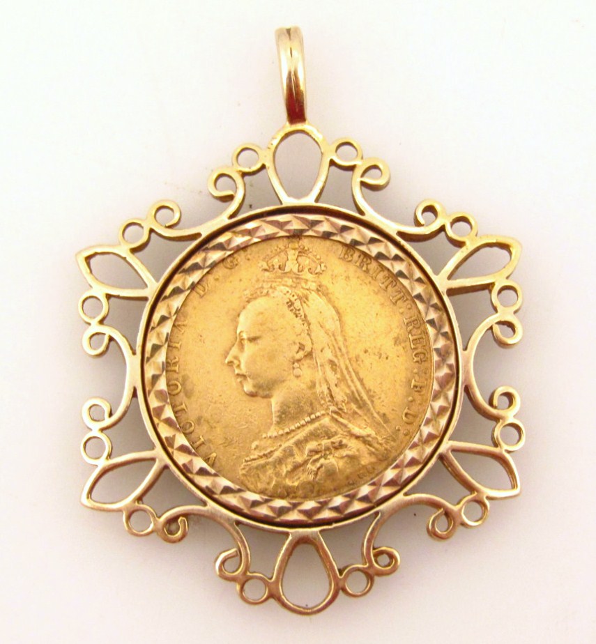 Appraisal: A Victorian gold full sovereign dated in a pierced mount