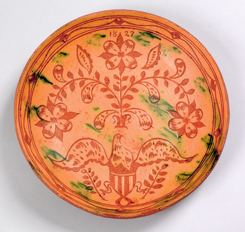 Appraisal: Medinger sgraffito redware charger ca the decoration attributed to McAllister