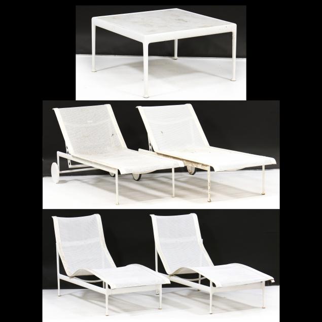 Appraisal: RICHARD SCHULTZ FOUR CHAISE LOUNGES AND LOW TABLE s white