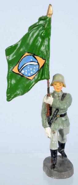 Appraisal: Elastolin Composition Brazil Flagman Composition flag-bearer from Hausser Archives Has