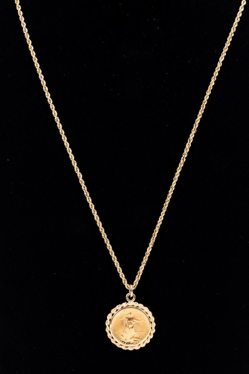 Appraisal: K GOLD US GOLD COIN NECKLACE Gold American eagle coin