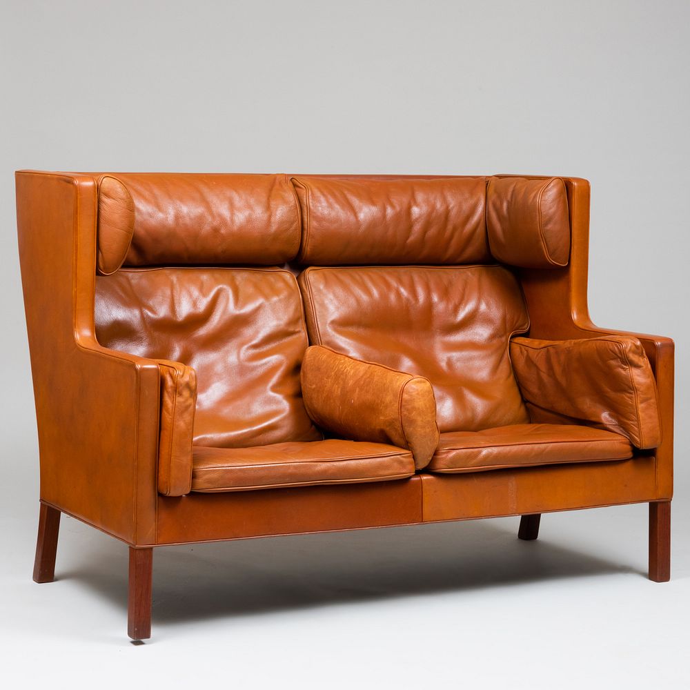 Appraisal: Borge Mogensen Leather Upholstered Settee in x ft x in